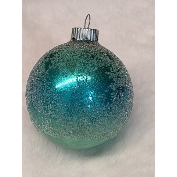 Vintage Shiny Brite Blue Green Ombre Glass Christmas Ornament w Frosted Texture - Picture 5 of 7